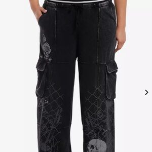 Black Skull & Barbed Wire Girls Wide Leg Lounge Pants Plus Size